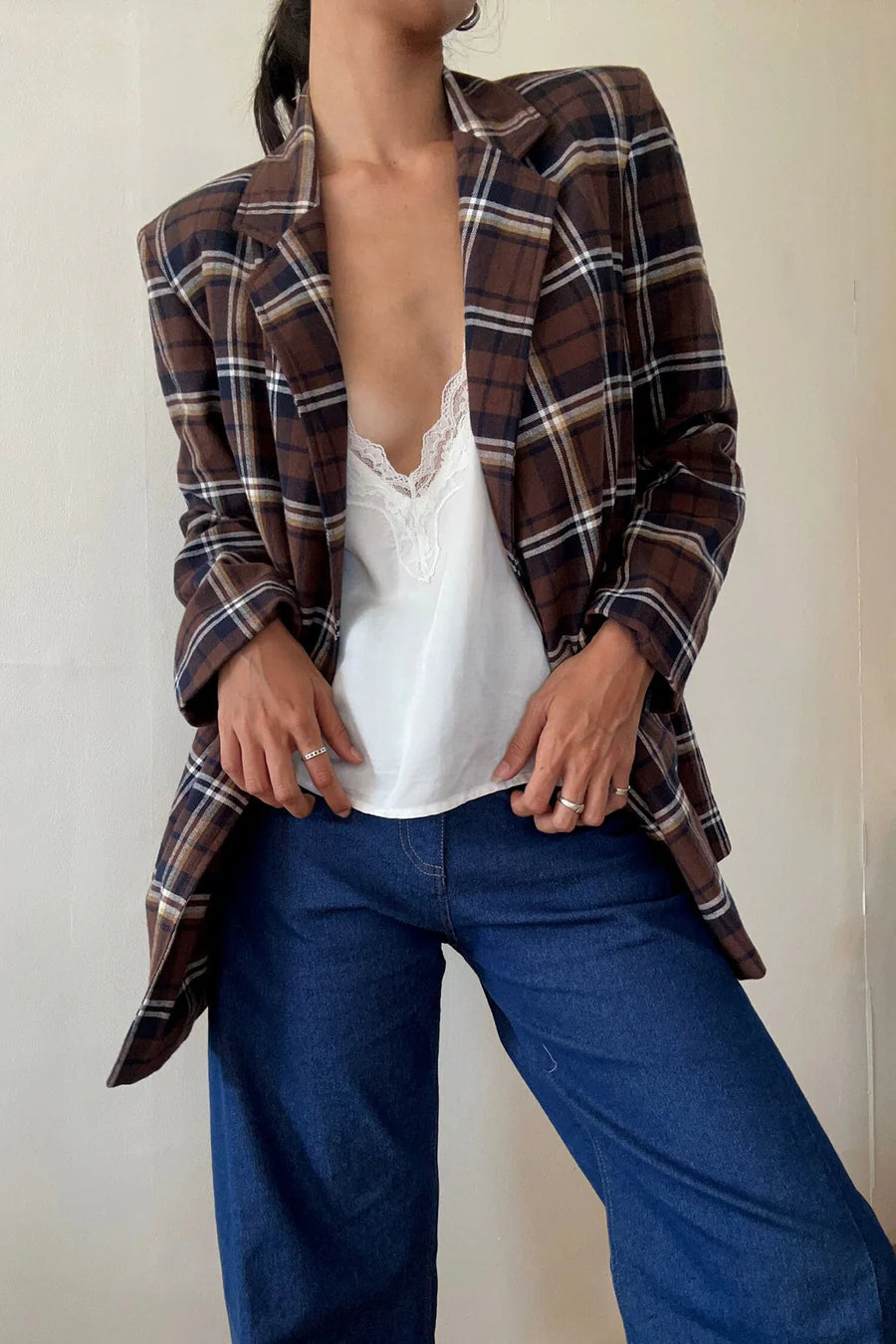 ODILLA PLAID BLAZER CHOC/NAVY CHECK