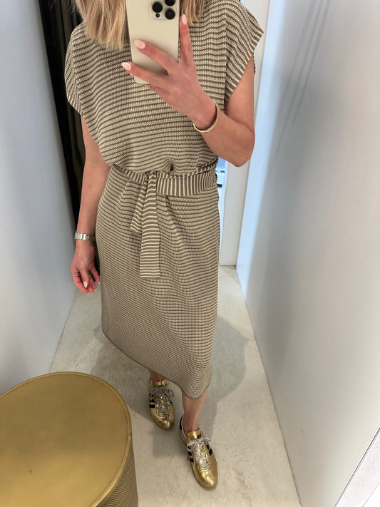 9SKF203 LATTICE KNITTED DRESS-KHAKIXGOLD