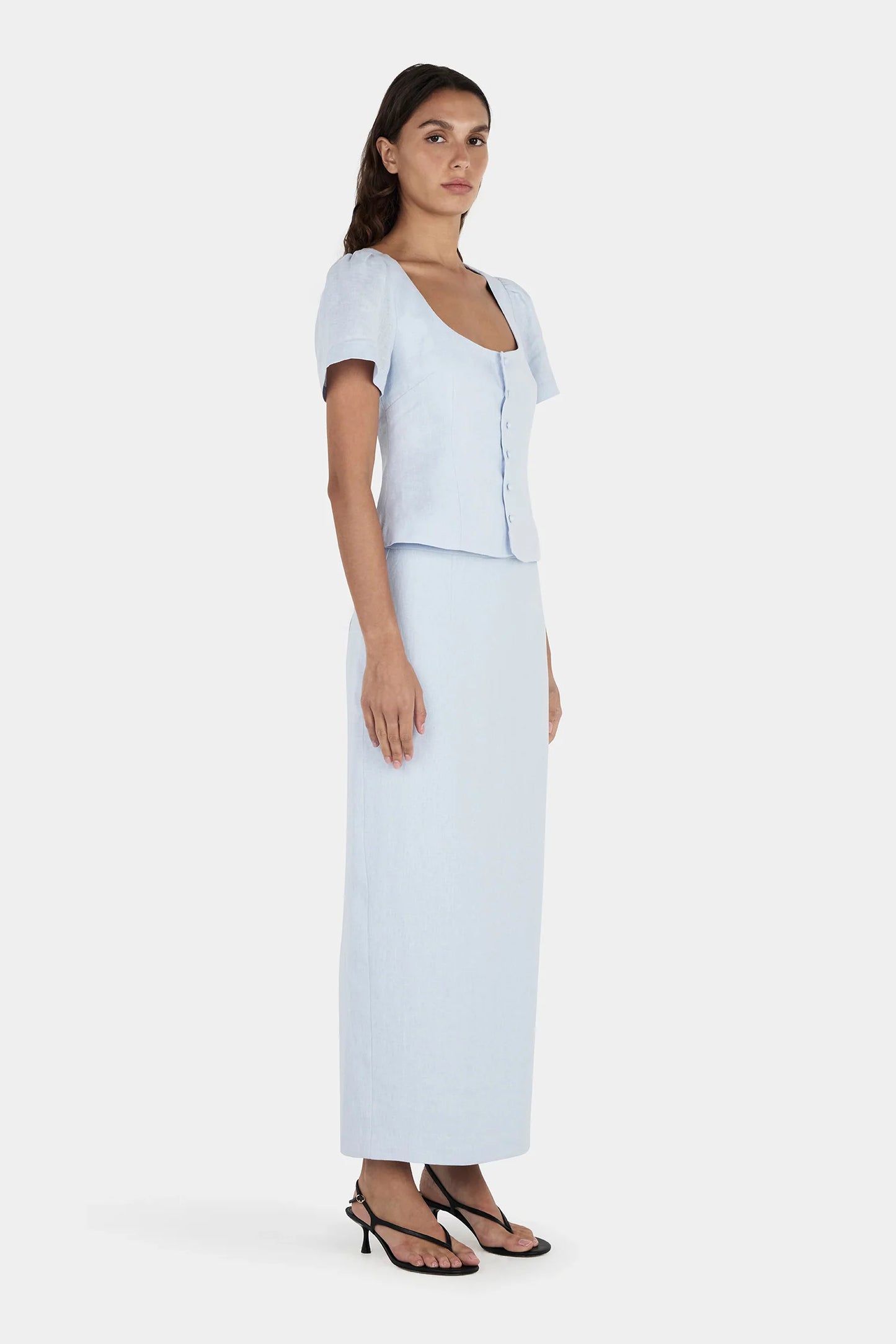 SELLAR LINEN TOP-BABY BLUE