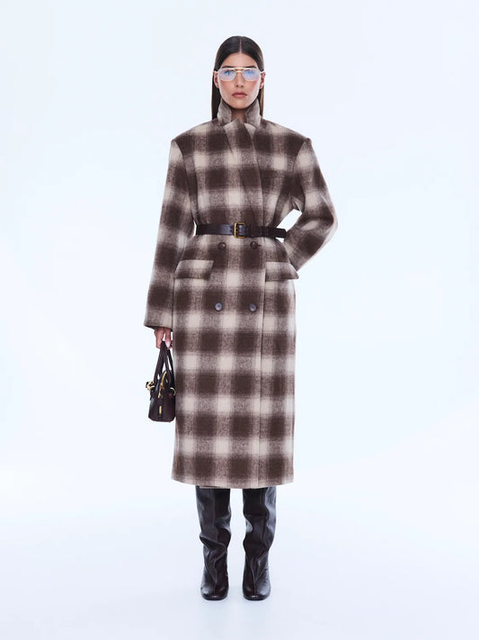 TESSA WOOL BLEND COAT-SAND CHECK