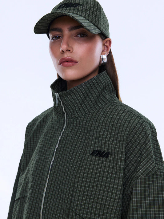 FALLON ZIP THRU JACKET - OLIVE CHECK