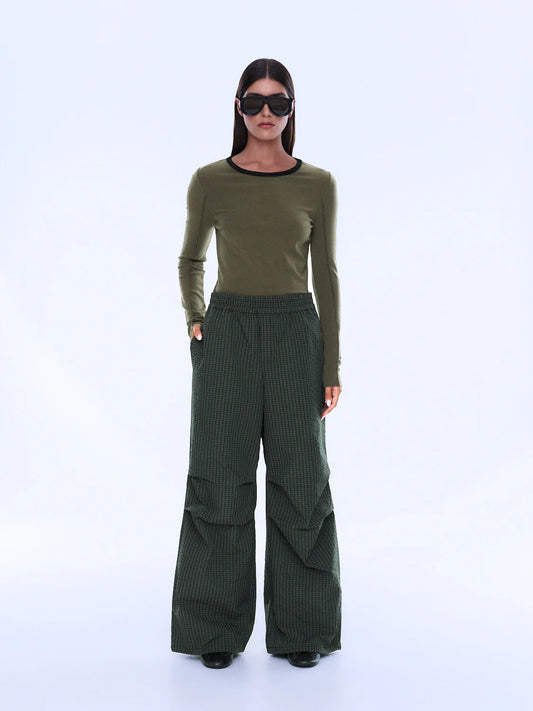 FALLON RELAXED PANT - OLIVE CHECK