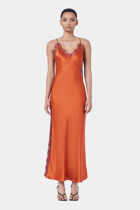 GRW640 CASCADING LACE MAXI DRESS - ROOIBOS