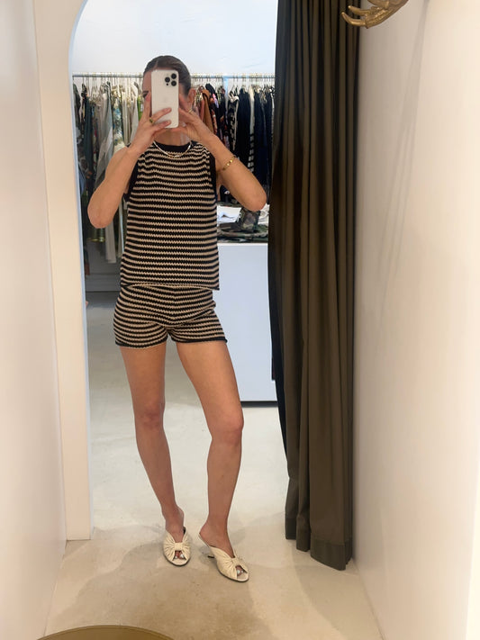 LENA STRIPE SS KNIT TOP-SAND/NAVY