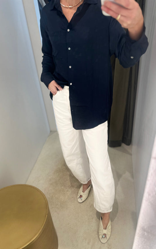 ROSHI SATIN SHIRT- NAVY