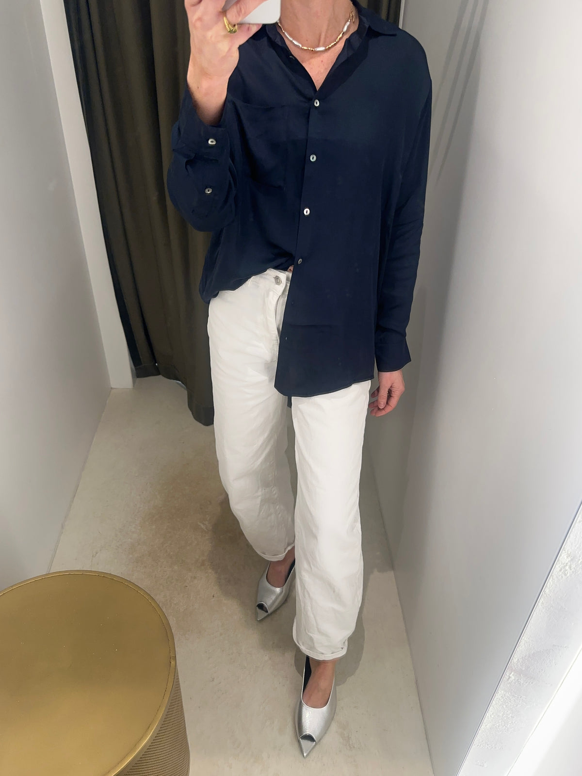 ROSHI SATIN SHIRT- NAVY
