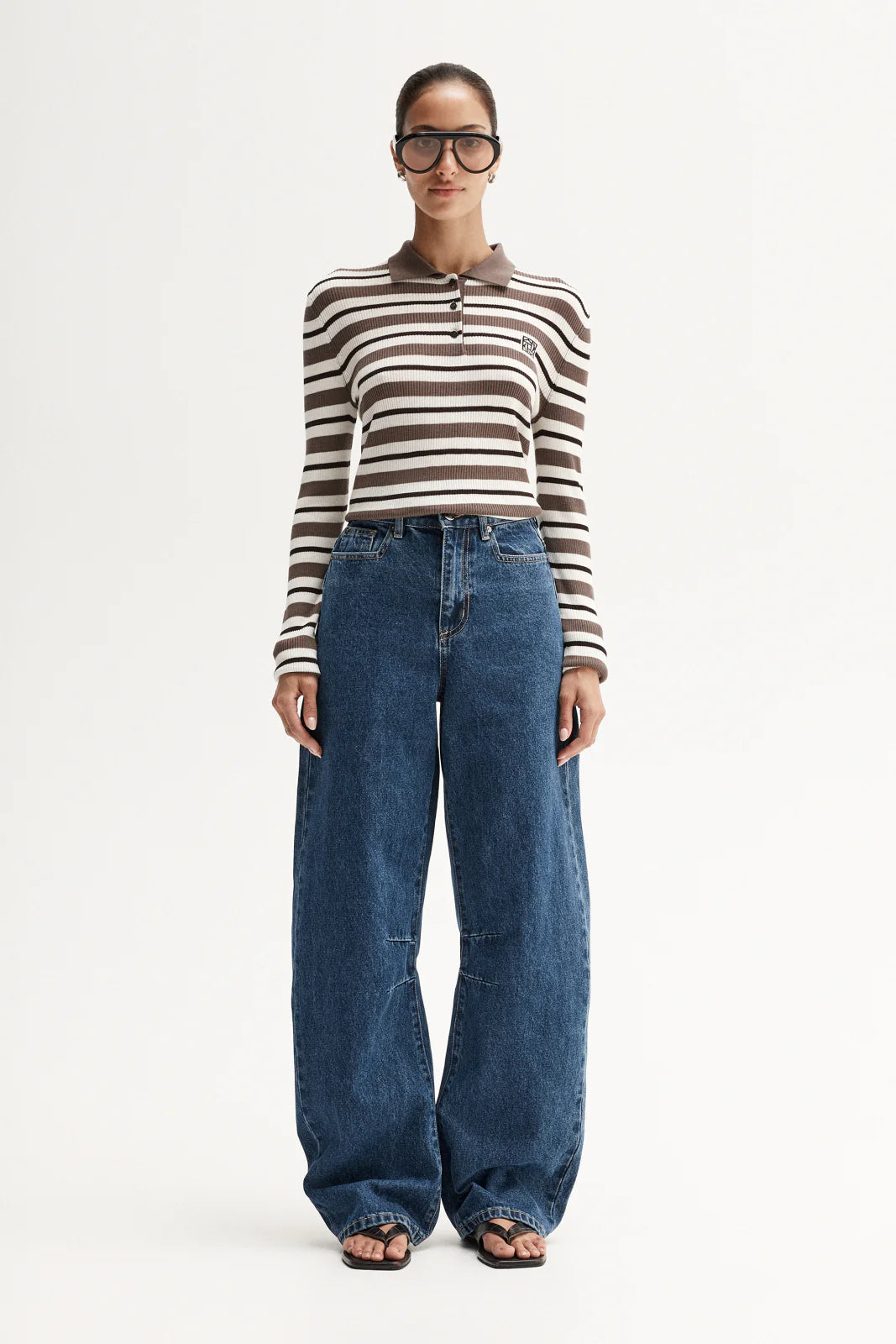 ANA KNIT POLO - CHOCOLATE MULTI STRIPE
