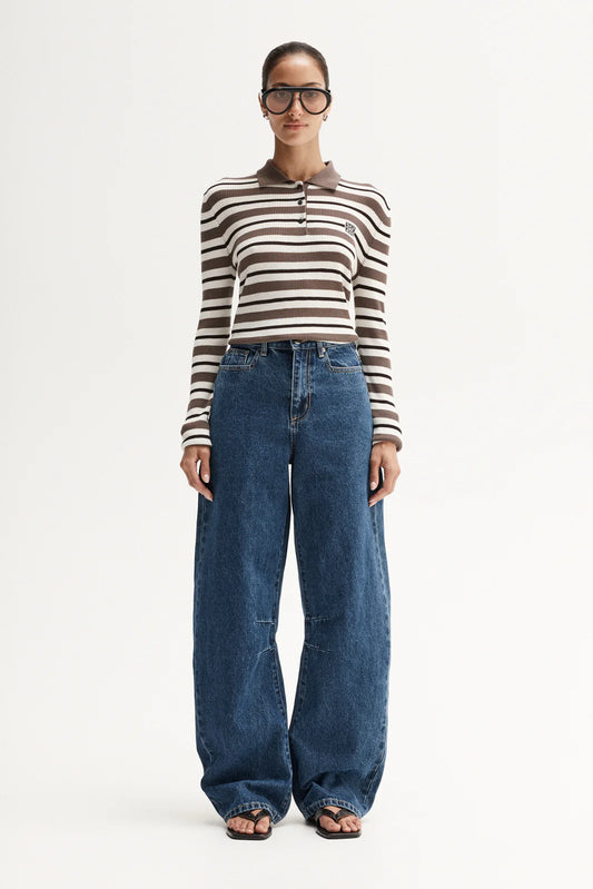 ANA KNIT POLO - CHOCOLATE MULTI STRIPE