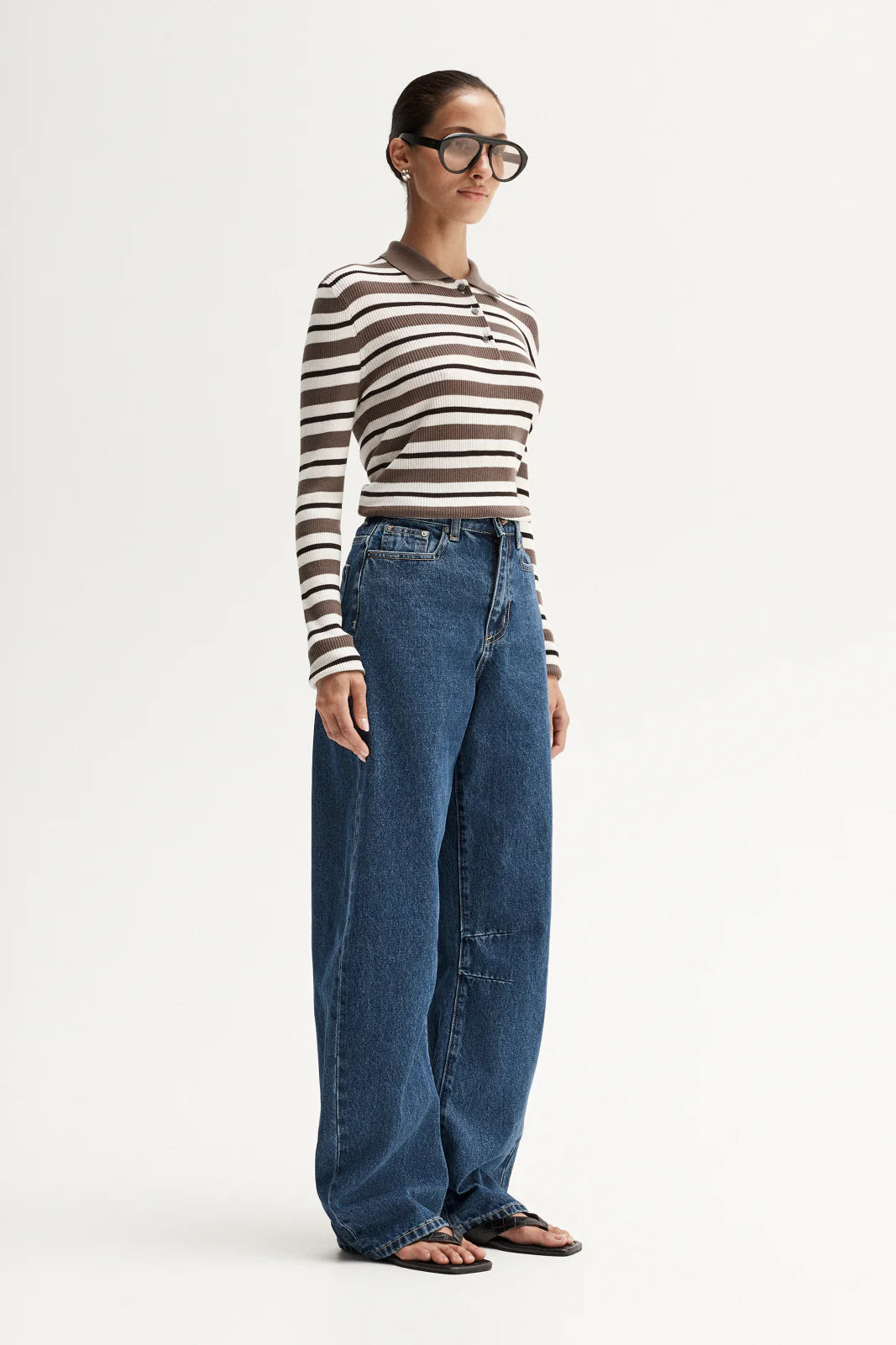 ANA KNIT POLO - CHOCOLATE MULTI STRIPE