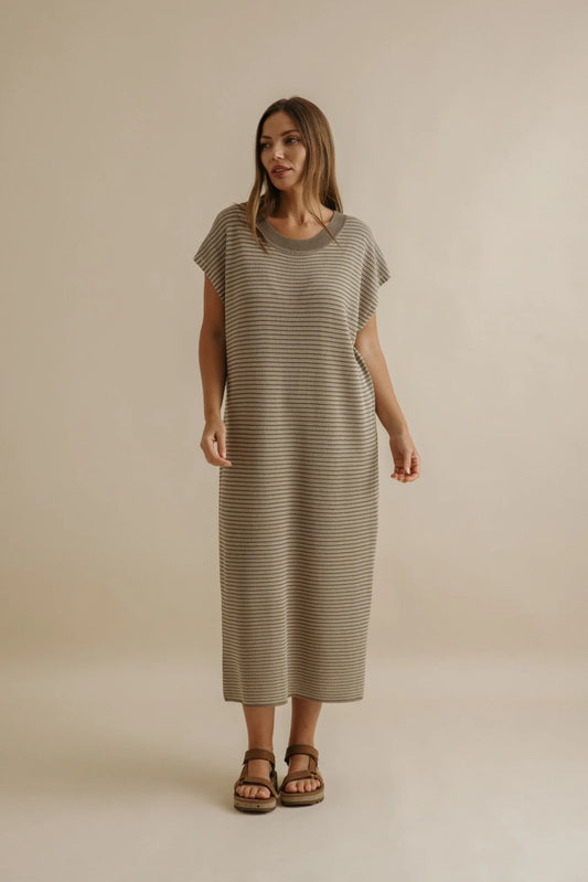 9SKF203 LATTICE KNITTED DRESS-KHAKIXGOLD