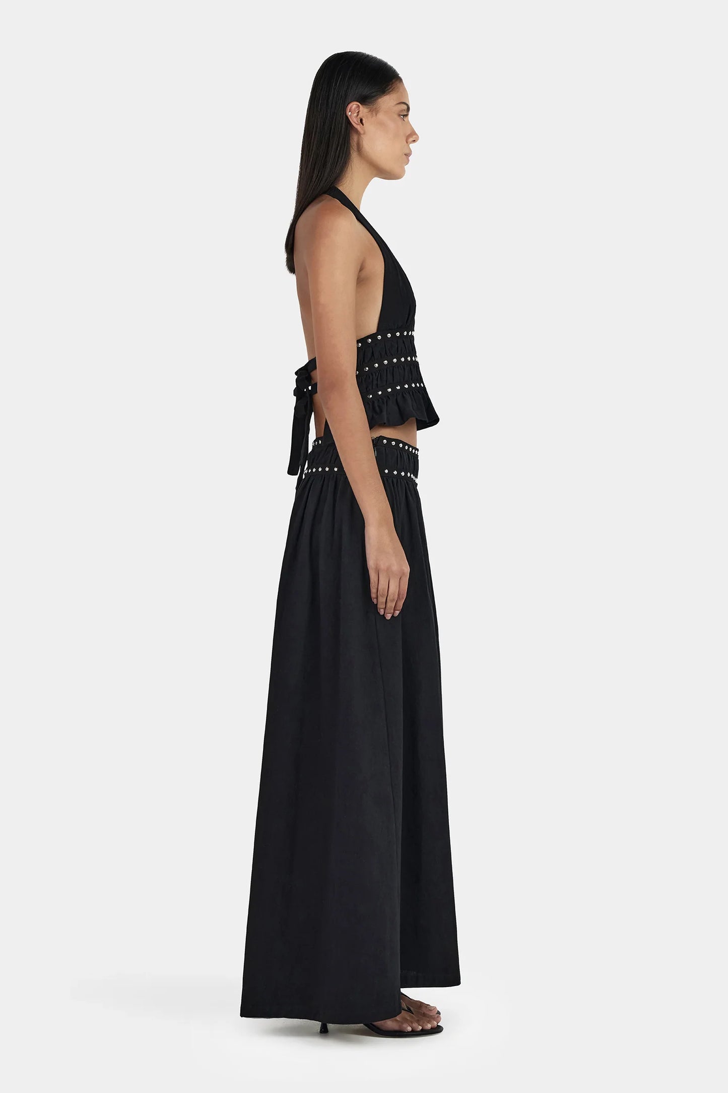 TABBY STUDDED MIDI SKIRT-BLACK