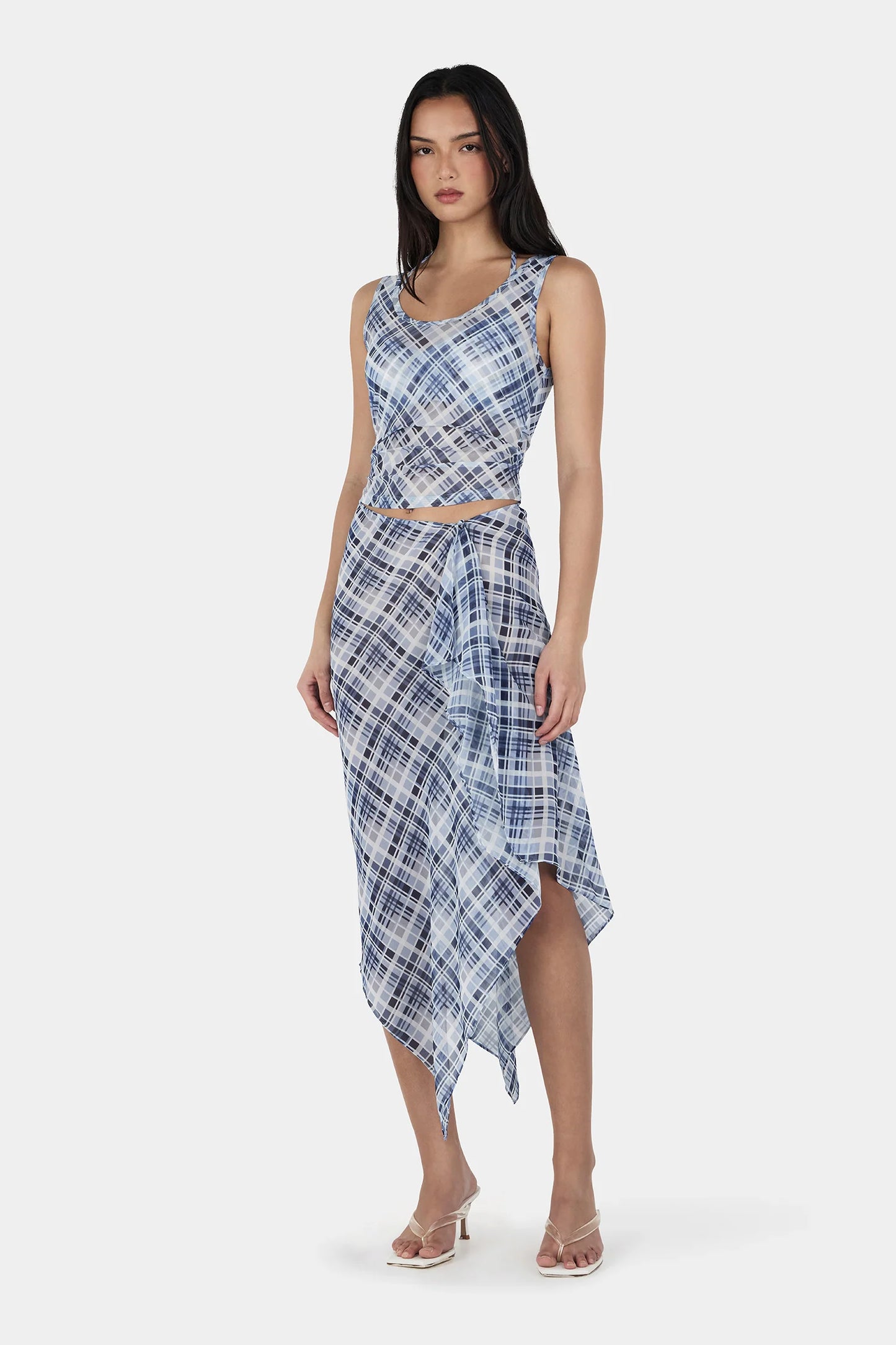 LONDON WRAP SKIRT - SKY PLAID