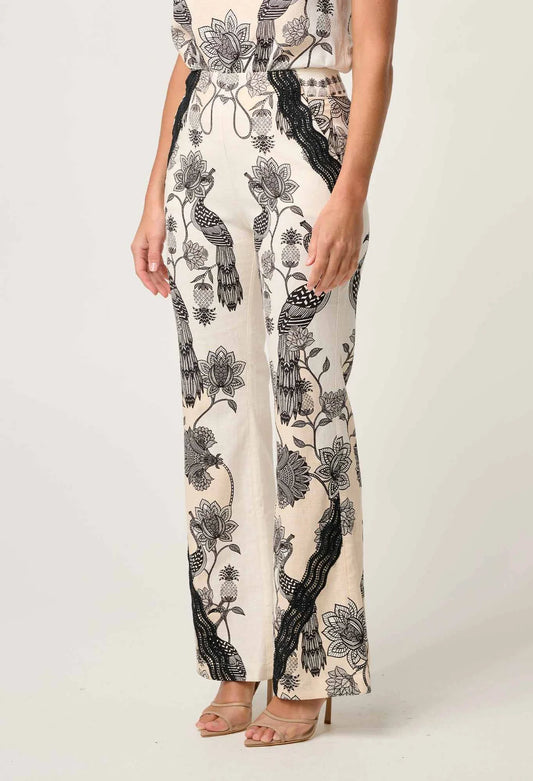 LEANDRO LACE TRIM STRETCH PANT - IMPERIAL STONE