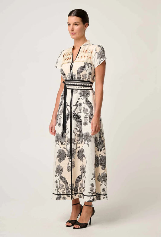 XANTHIA DIAMOND SMOCK YOKE DRESS - IMPERIAL STONE