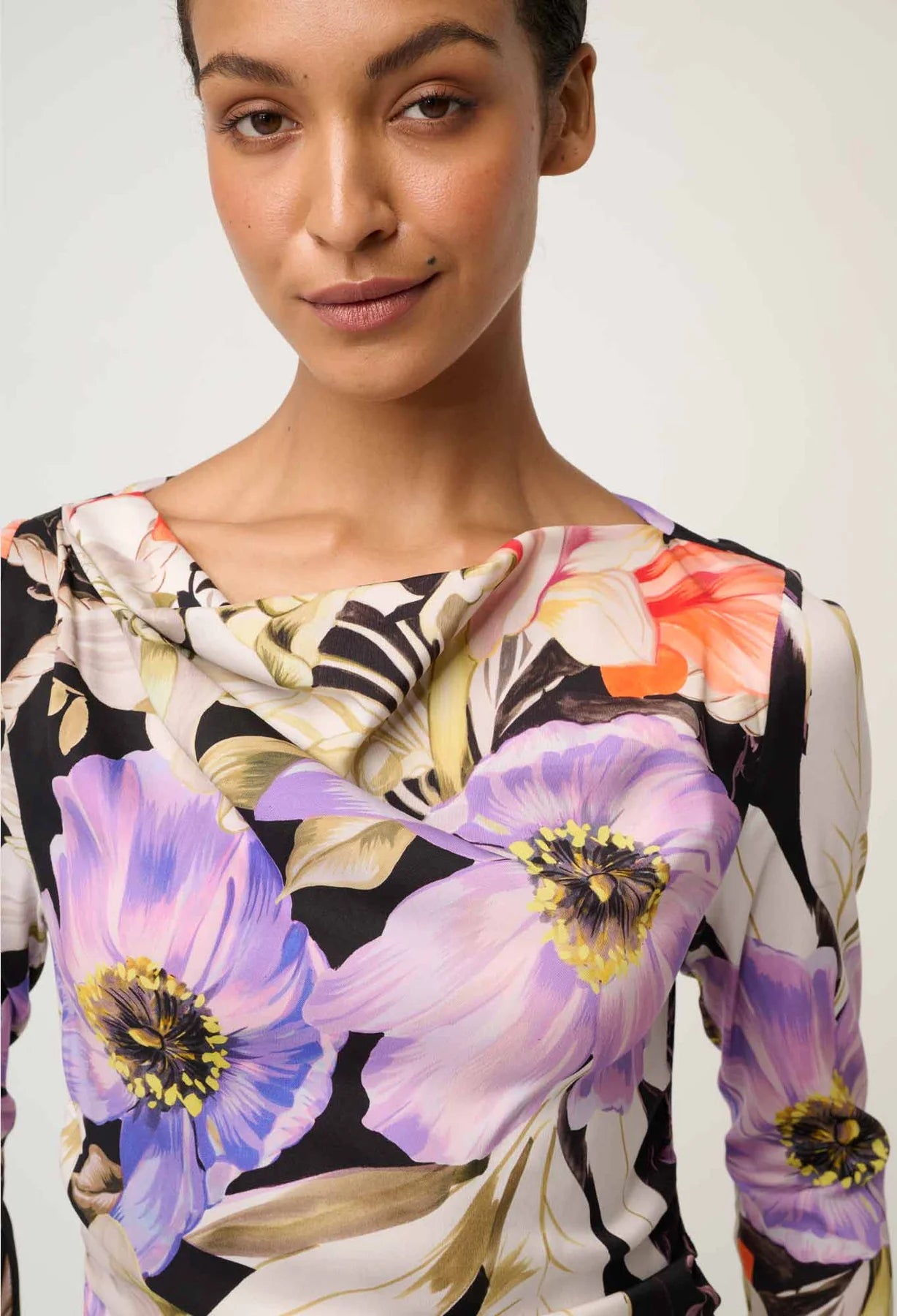 JAYDEN CUPRO VISCOSE STRETCH ASYMMETRICAL NECK DRESS