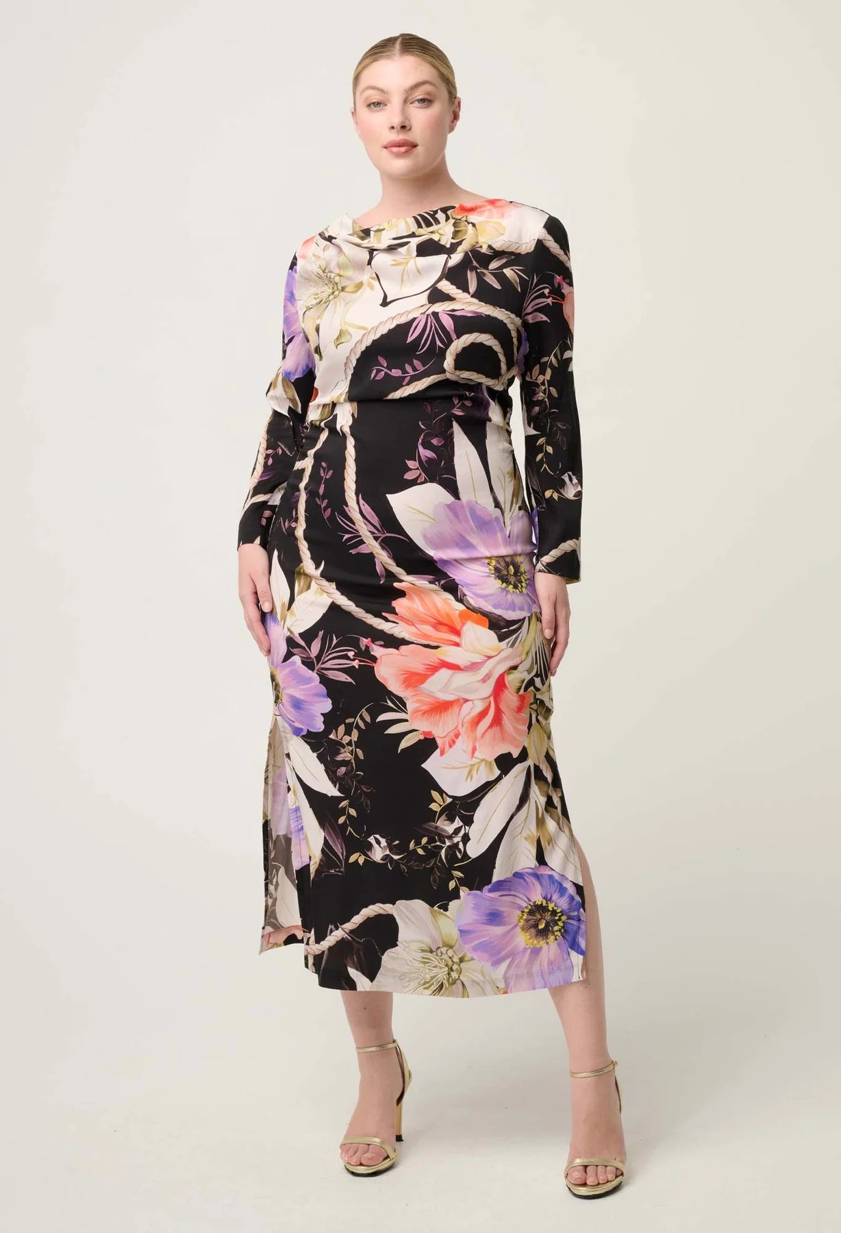 JAYDEN CUPRO VISCOSE STRETCH ASYMMETRICAL NECK DRESS