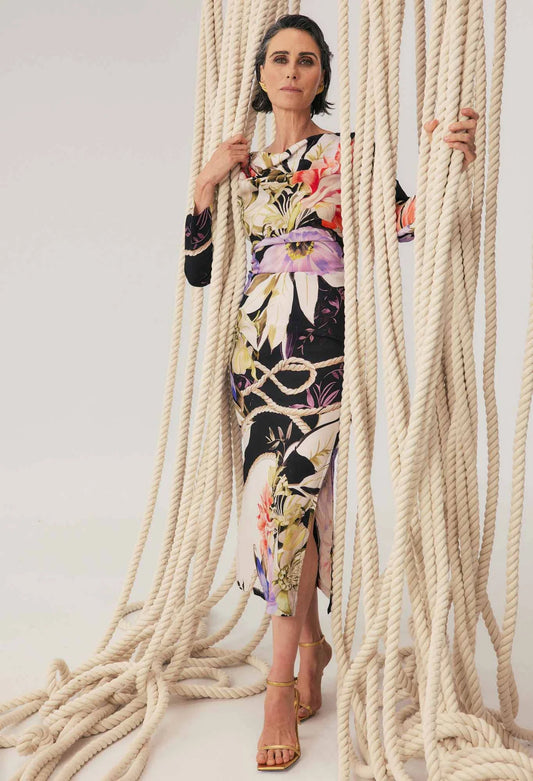 JAYDEN CUPRO VISCOSE STRETCH ASYMMETRICAL NECK DRESS