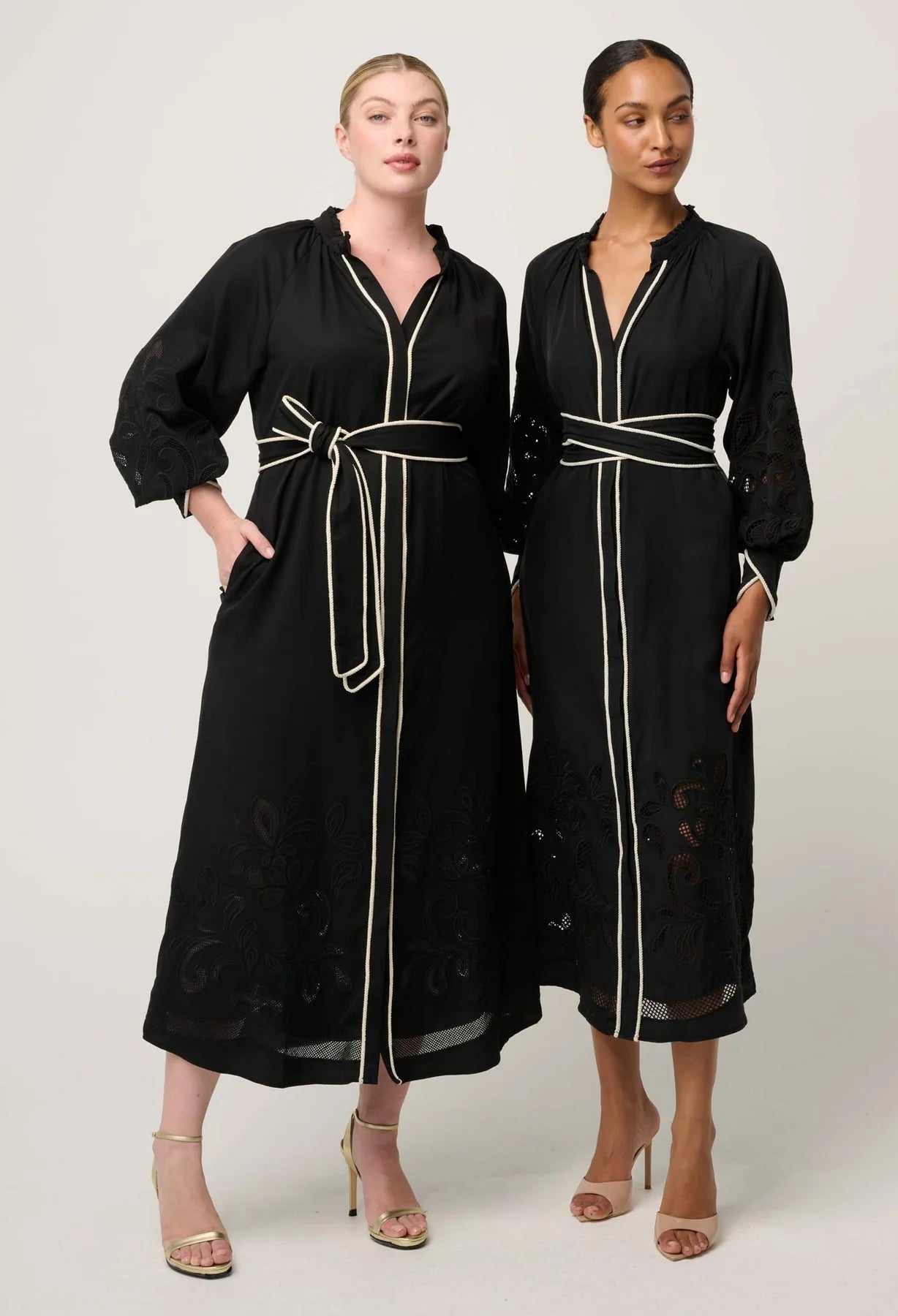 RHEA PLACEMENT EMBROIDERED MAXI DRESS BLACK