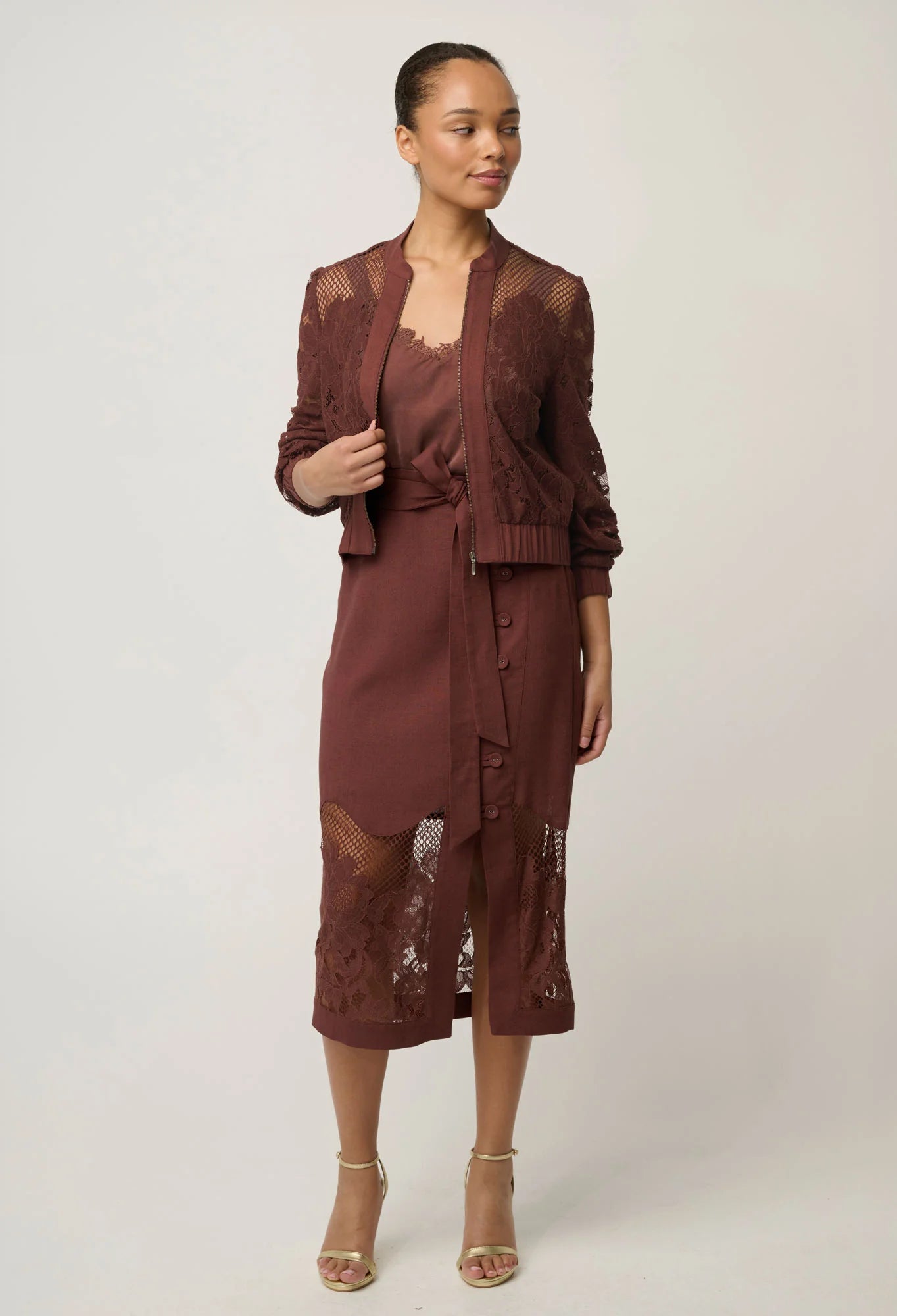 SOLENE COTTON BLEND PLACEMENT LACE BOMBER