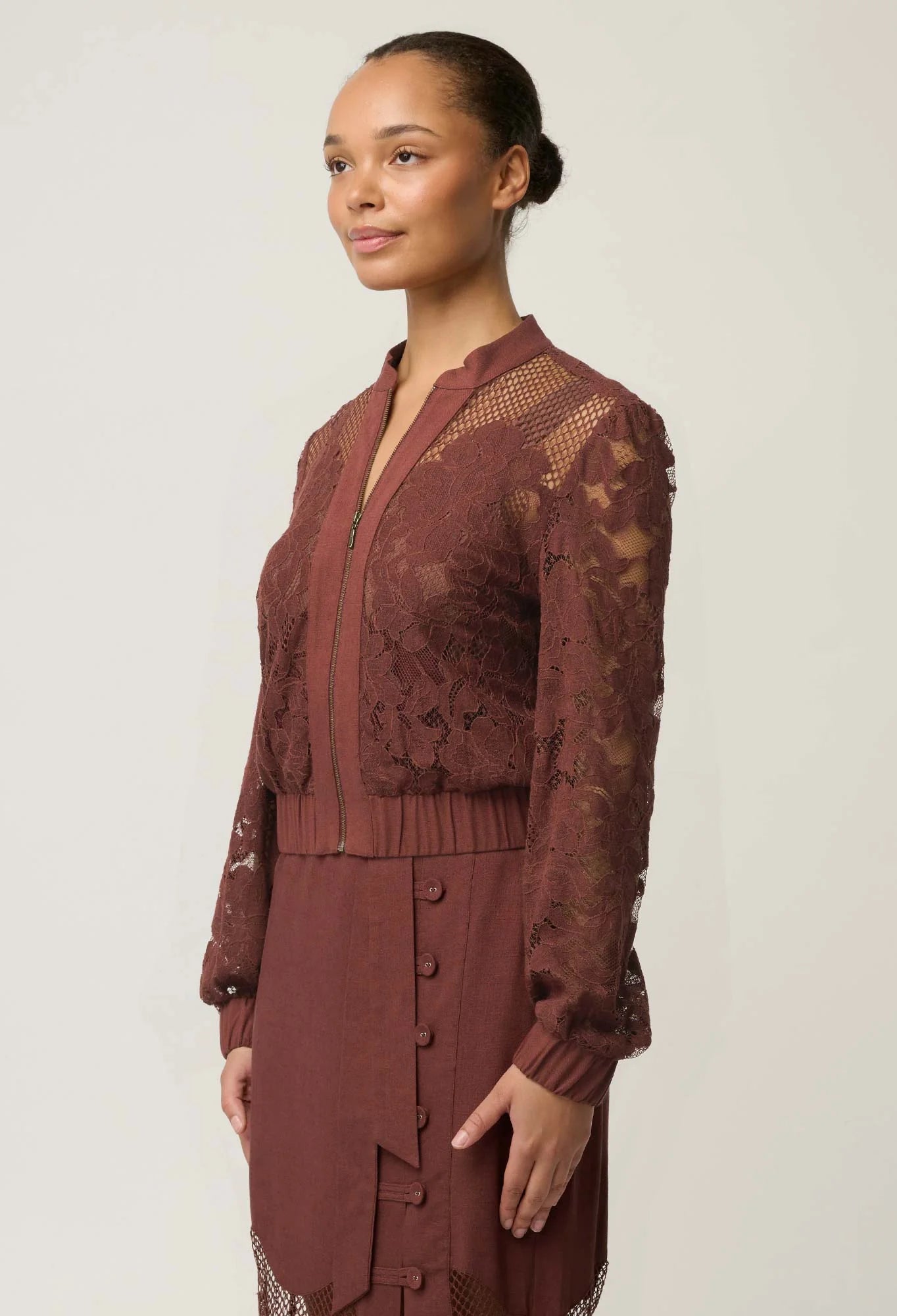 SOLENE COTTON BLEND PLACEMENT LACE BOMBER