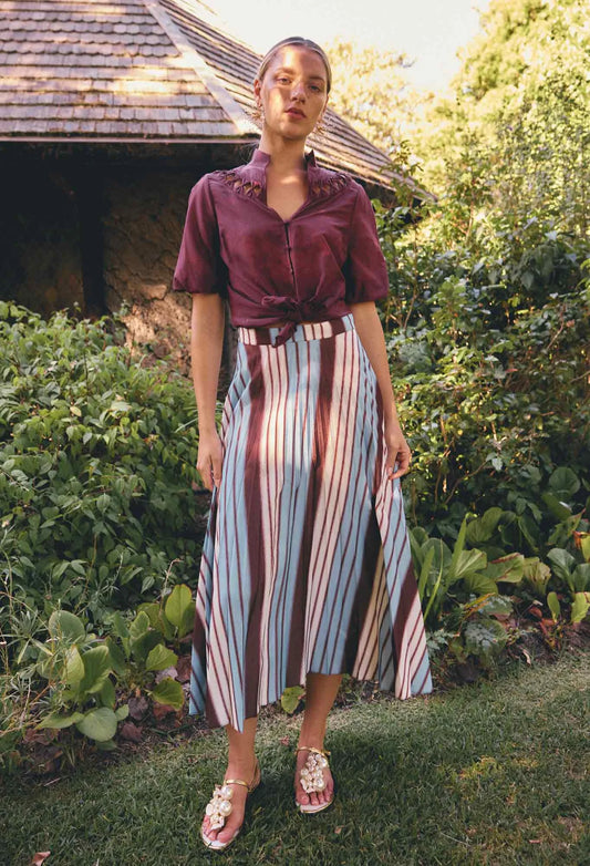 IRIS VISCOSE BLEND SKIRT -IRIDESCENT STRIPE