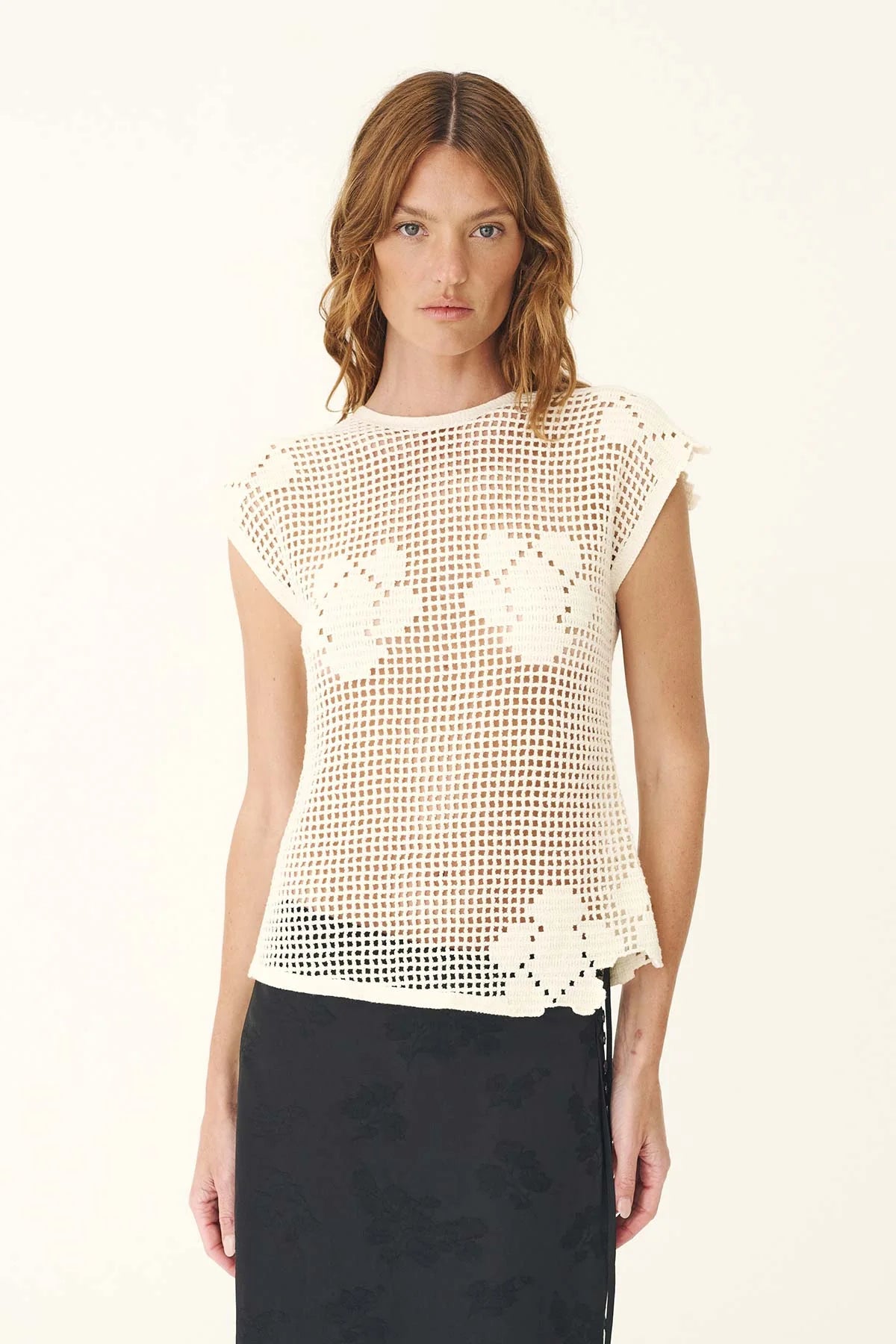 POLLYANNA FLORAL CROCHET TOP - BONE