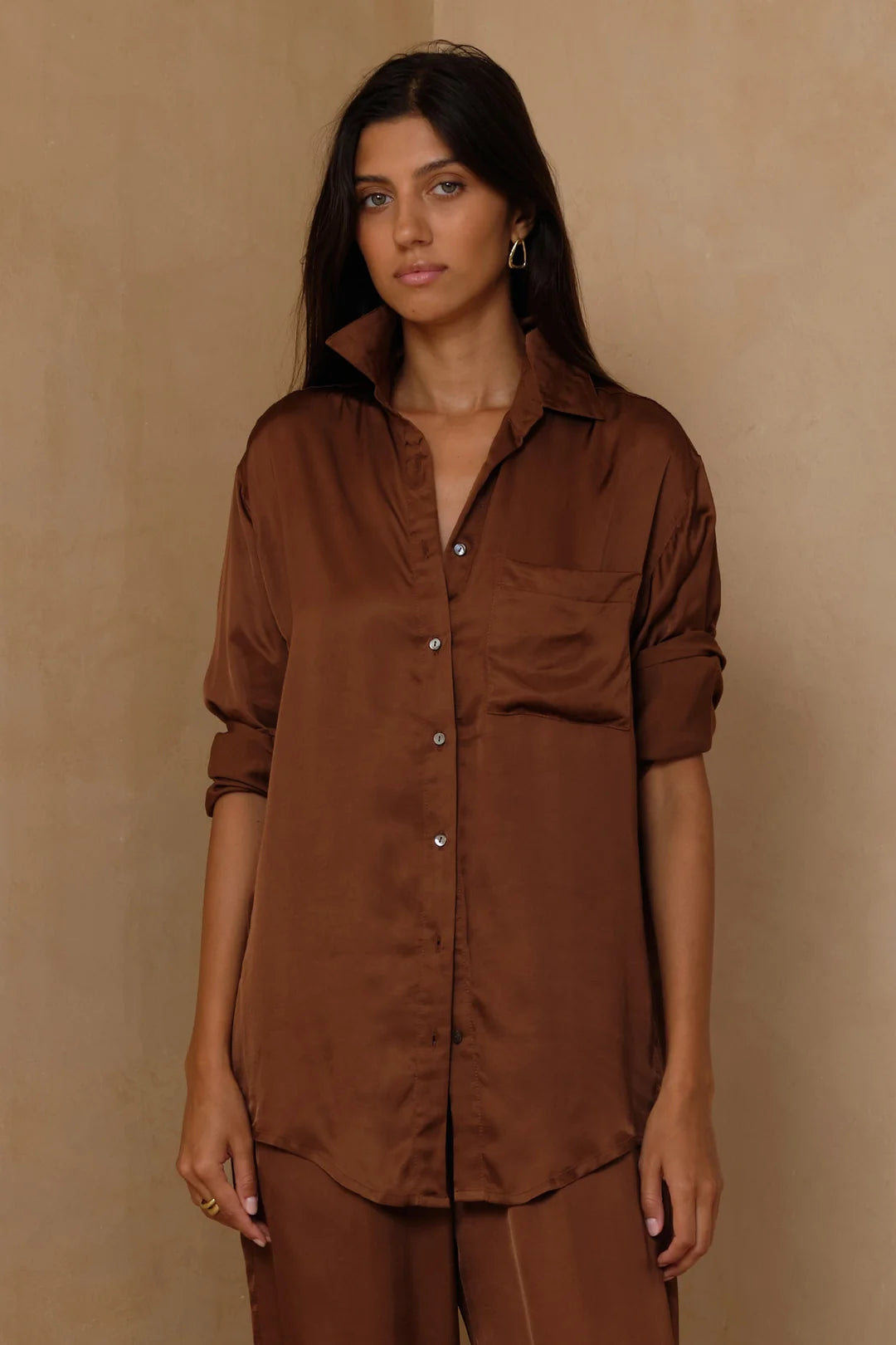 ROSHI SATIN SHIRT - CACAO BROWN