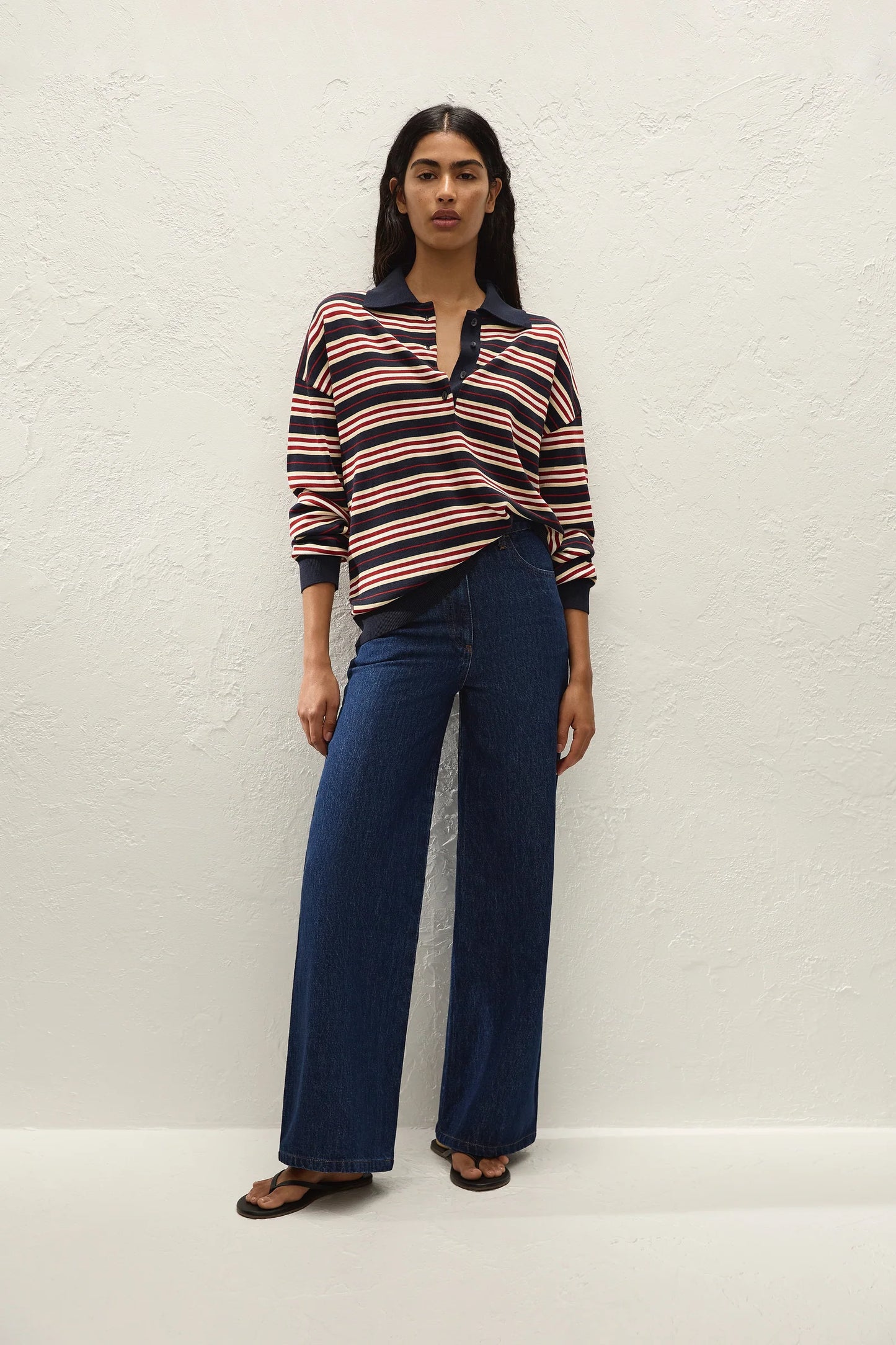 HARLOW OVERSIZED POLO-CILA STRIPE NAVY