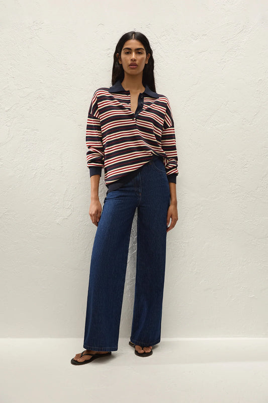 HARLOW OVERSIZED POLO-CILA STRIPE NAVY