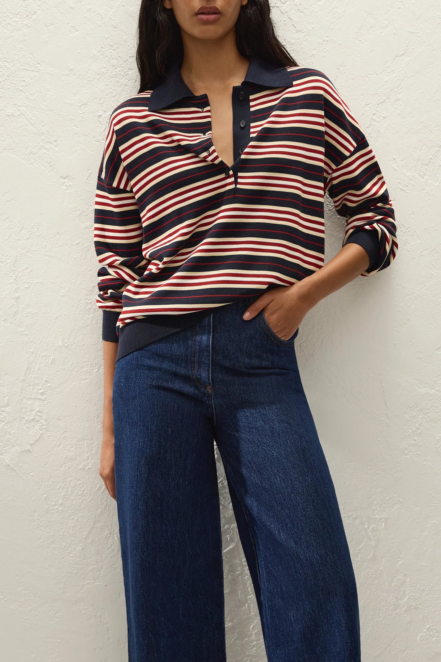 HARLOW OVERSIZED POLO-CILA STRIPE NAVY