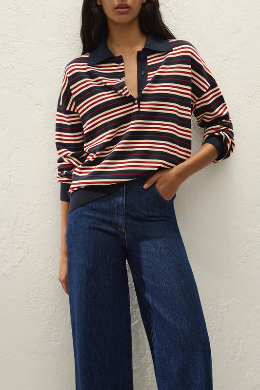 HARLOW OVERSIZED POLO-CILA STRIPE NAVY