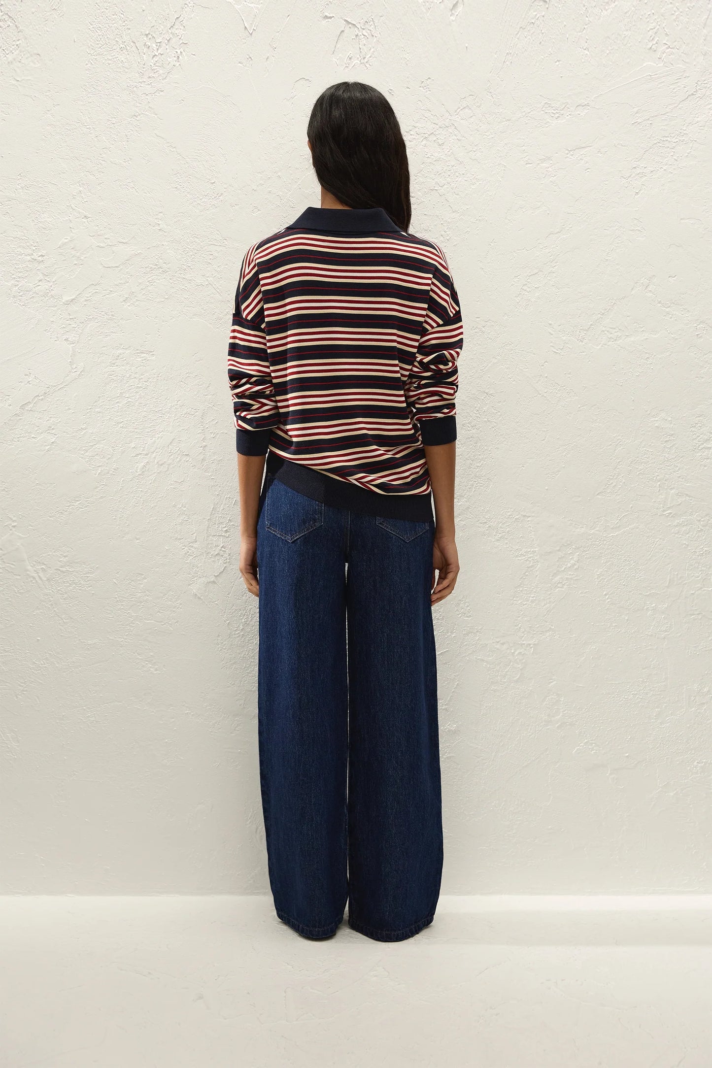 HARLOW OVERSIZED POLO-CILA STRIPE NAVY