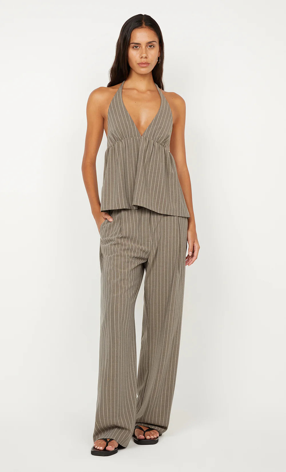 JONNI HALTER TOP-CHARCOAL STRIPE