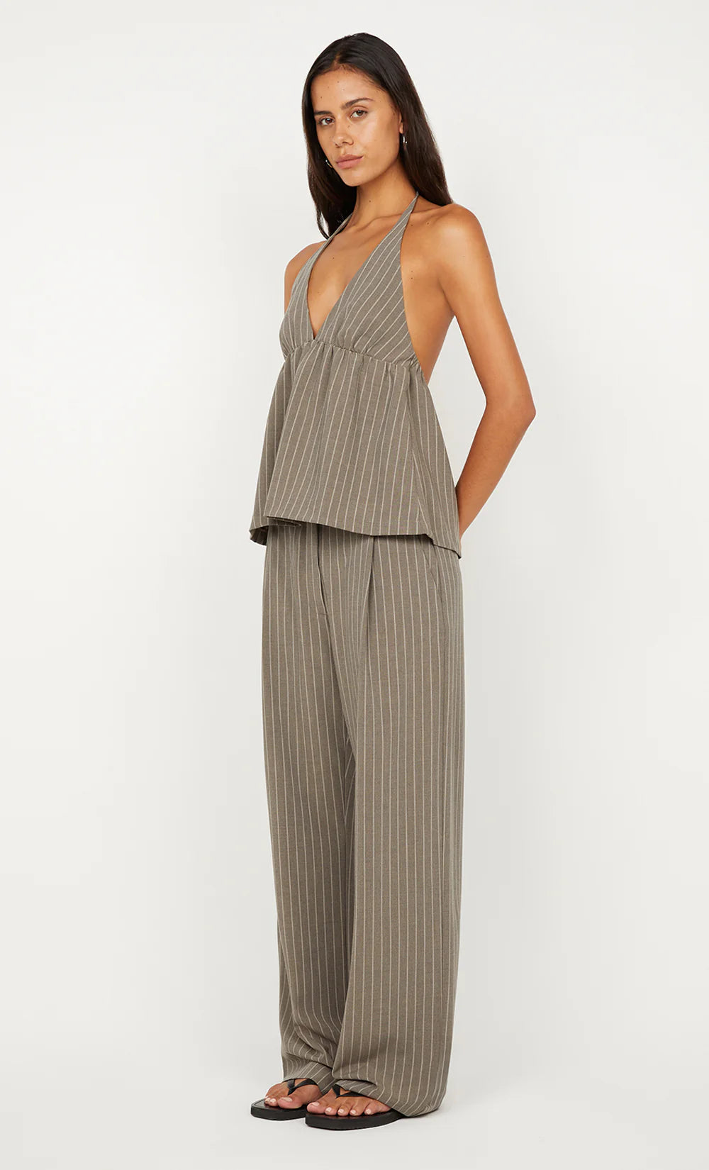 JONNI HALTER TOP-CHARCOAL STRIPE