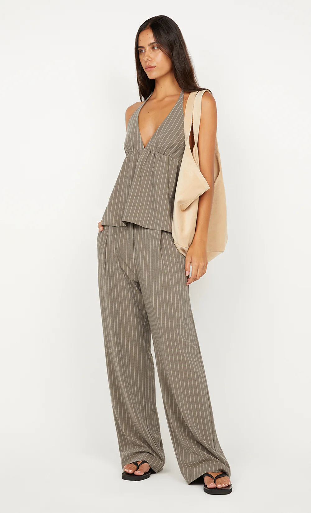JONNI HALTER TOP-CHARCOAL STRIPE