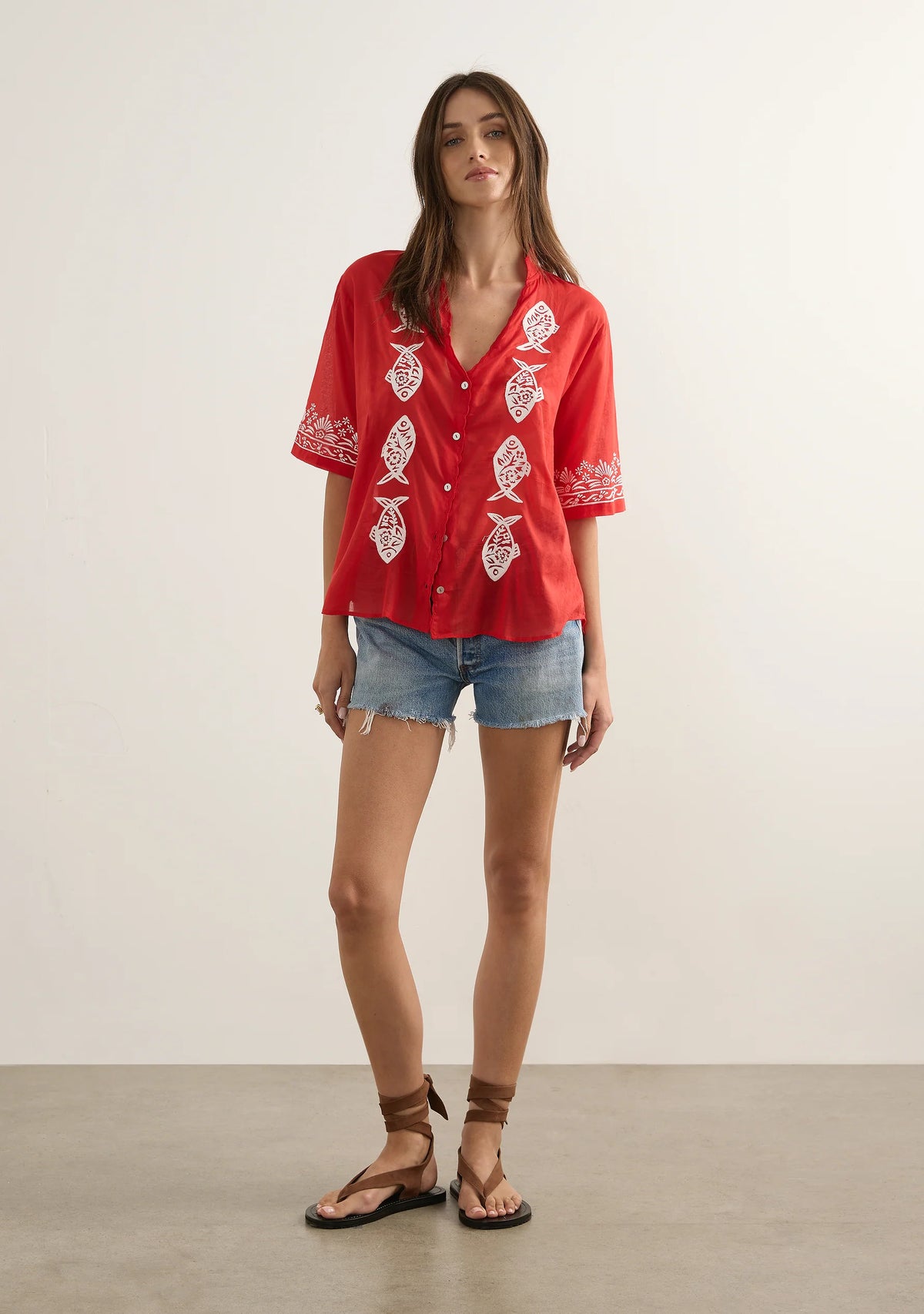 SARDINE EMBROIDED BLOUSE-RED (W-TP-26524)