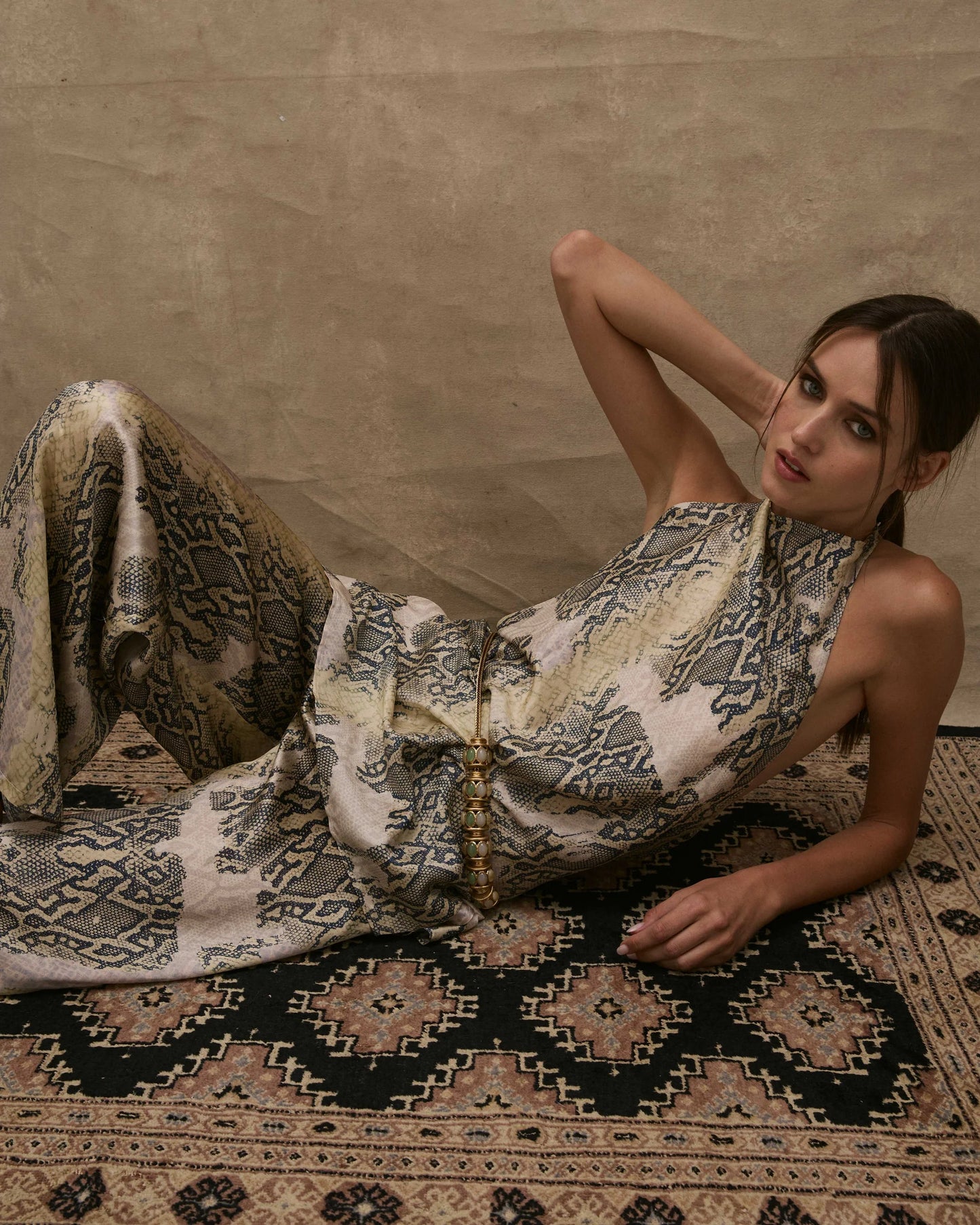 NILE PYTHON DRAPED HALTER-CREAM