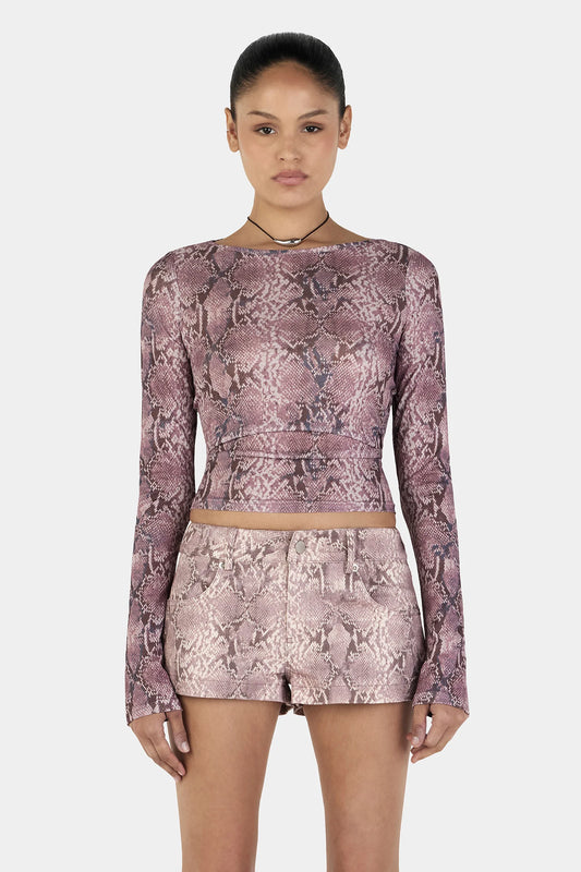 SADE LONG SLEEVE TOP - MAUVE SNAKE