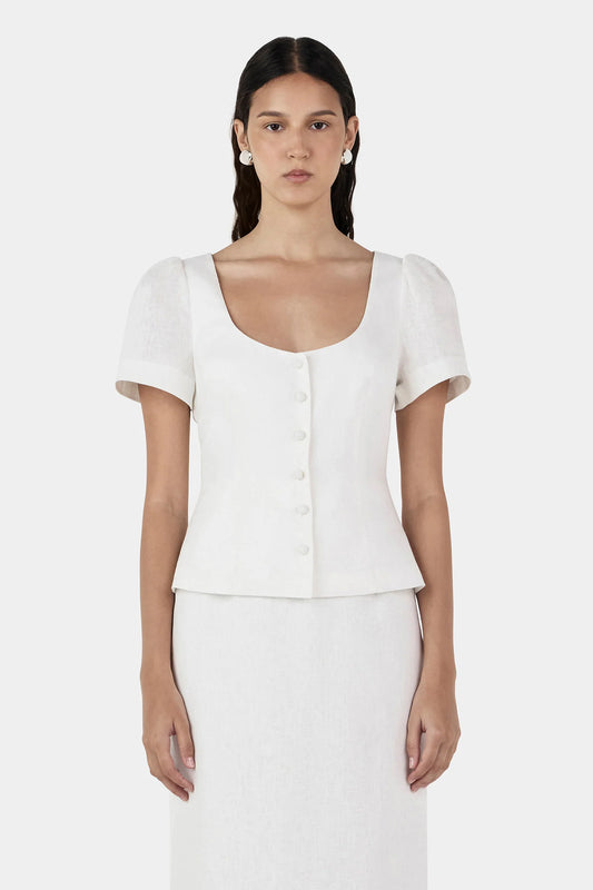 SELLAR LINEN TOP -IVORY
