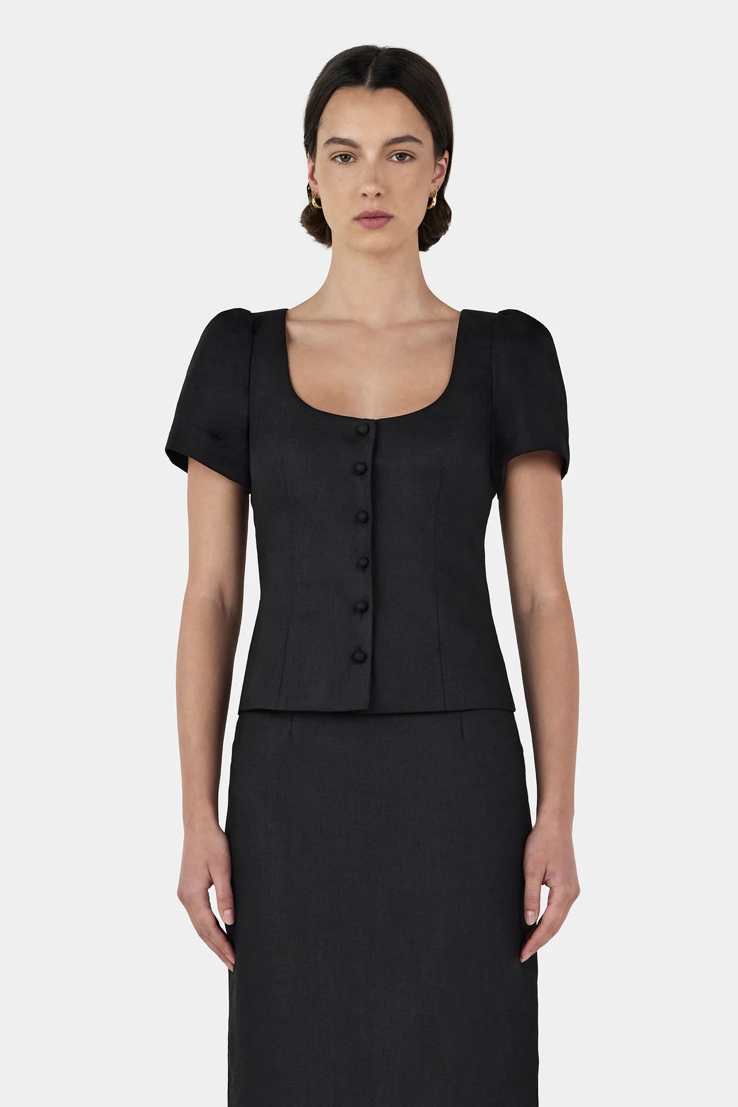 SELLAR LINEN TOP-BLACK