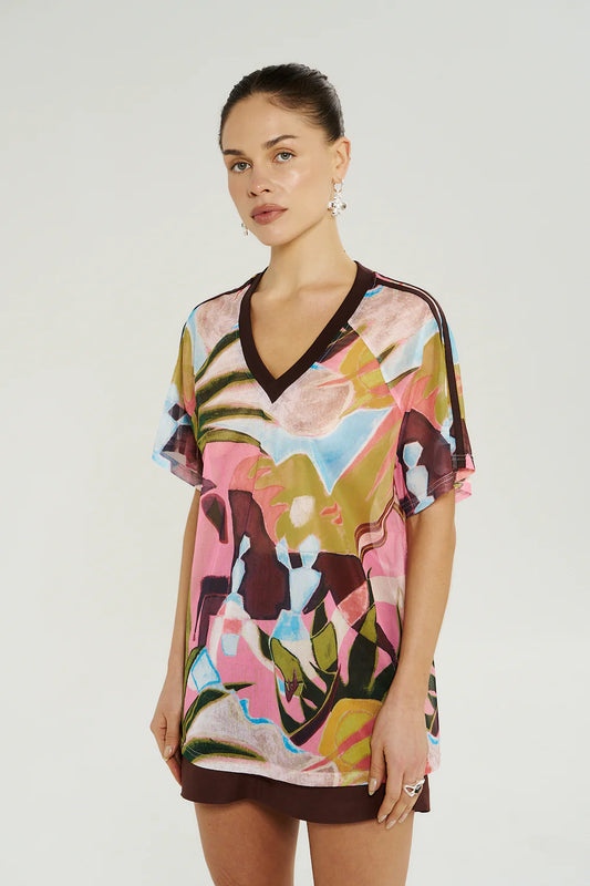 V NECK MESH TEE-WONDERLAND