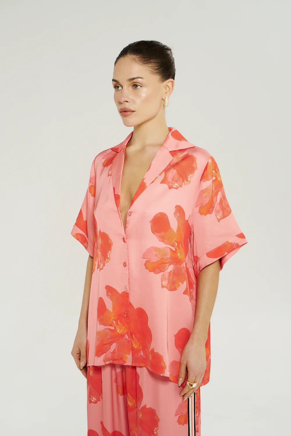 BUTTON UP SS SHIRT-PEACH PETALS