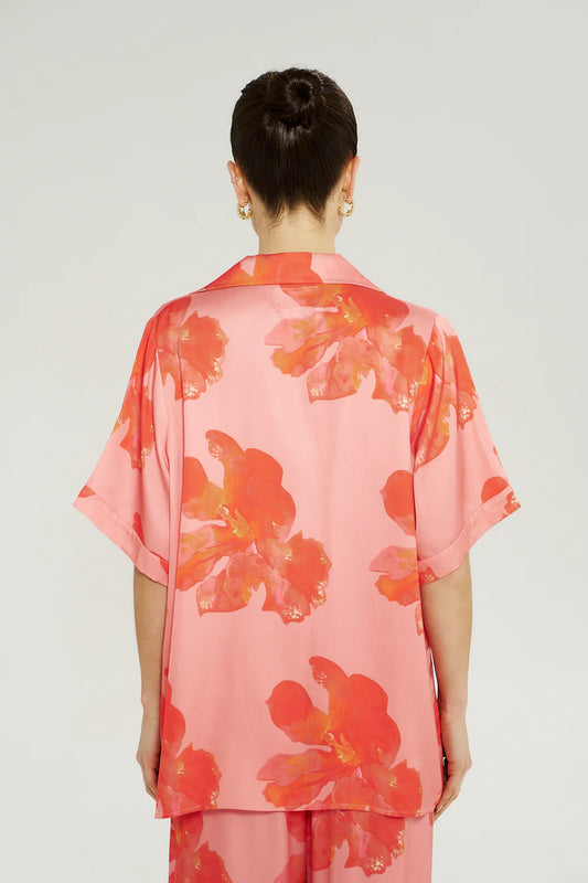 BUTTON UP SS SHIRT-PEACH PETALS