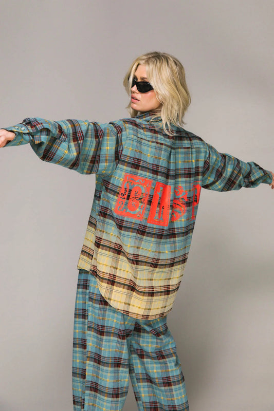 PLAID LS GRAFF SHIRT - BLUE BLEACHED