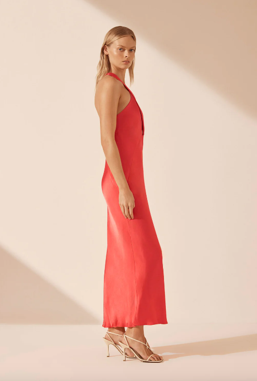 LYDIE CROSS FRONT CUT OUT MIDI DRESS - POPPY RED