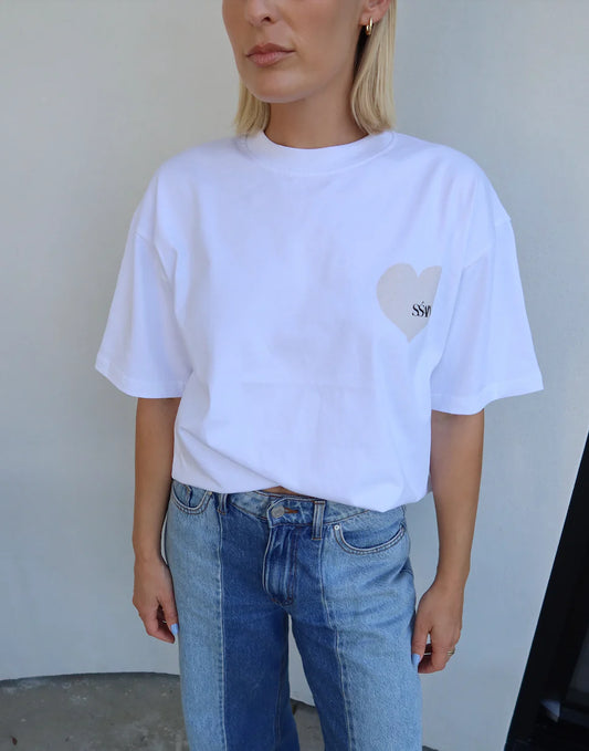 HEART TEE - WHITE W/ CREAM HEART
