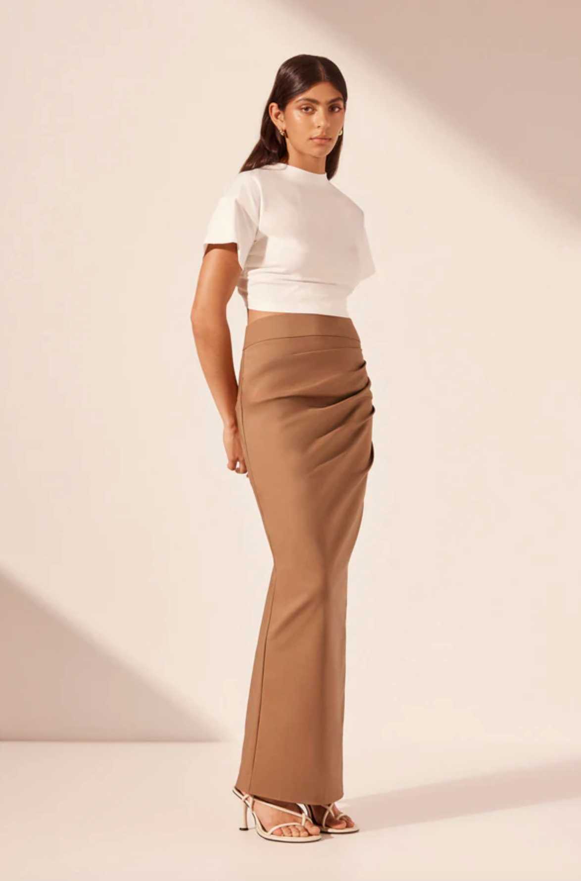 LANI DRAPED MAXI SKIRT - CINNAMON