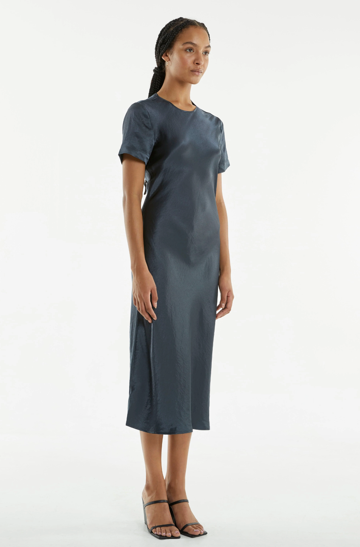 CRUSH BIAS MIDI TEE DRESS - GUN METAL