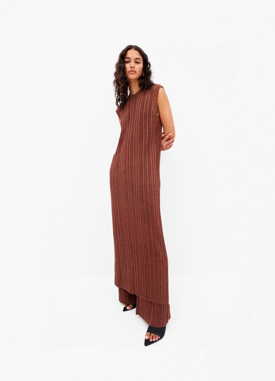 KAMARI SLEEVELESS TANK MIDI DRESS - BRANDY BROWN