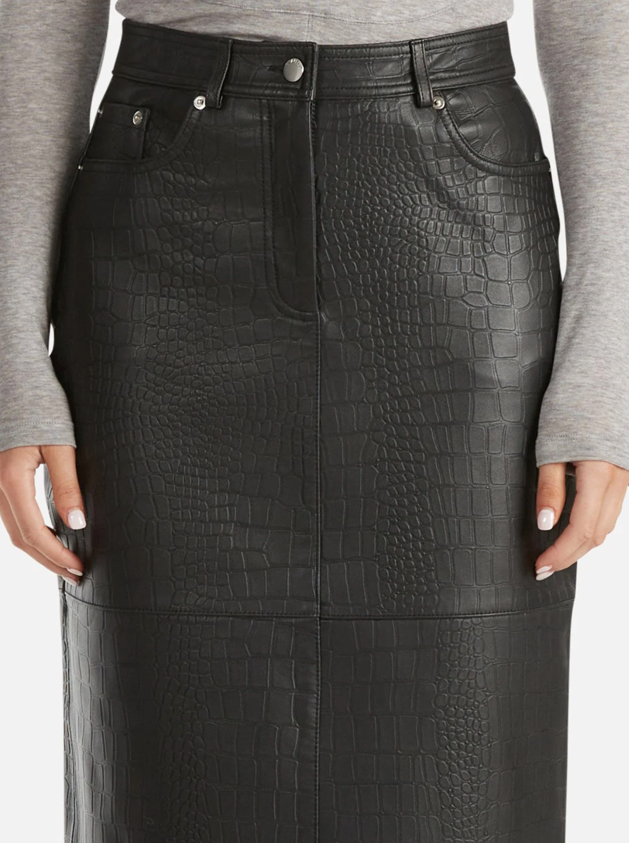 EDEN TEXTURED LEATHER MIDI SKIRT - BLACK